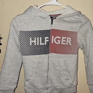 Tommy Hilfiger Boys Full Zip Hoodie Size L8-10 Gray Multicolor Sherpa Lining